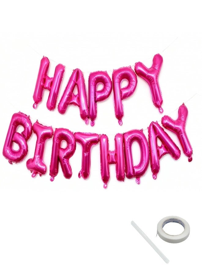 K.E.J. Hot Pink Happy Birthday Balloon Banner Kit - 16 Inch Foil Letters Balloons Hot Pink Birthday Decor for Men, Women Adults,Reusable Mylar Balloons,Birthday Party Sign, Birthday Decorations Supplies - Image 1