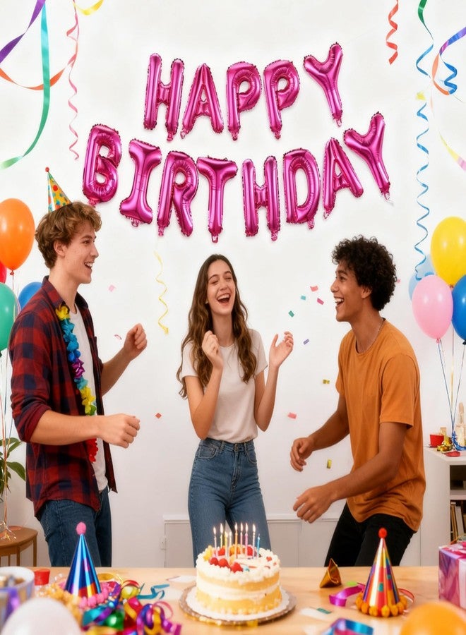 K.E.J. Hot Pink Happy Birthday Balloon Banner Kit - 16 Inch Foil Letters Balloons Hot Pink Birthday Decor for Men, Women Adults,Reusable Mylar Balloons,Birthday Party Sign, Birthday Decorations Supplies - Image 4