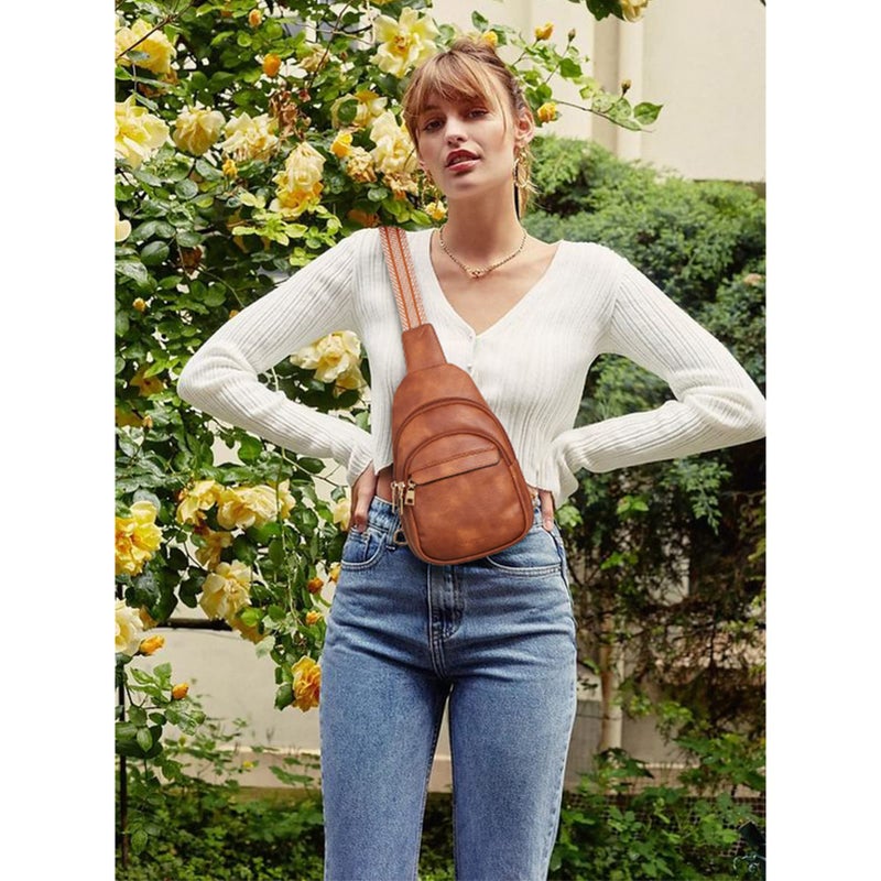 BOSTANTEN Small Sling Bag for Women - Leather Crossbody Fanny Pack for Travel, Brown - Image 3