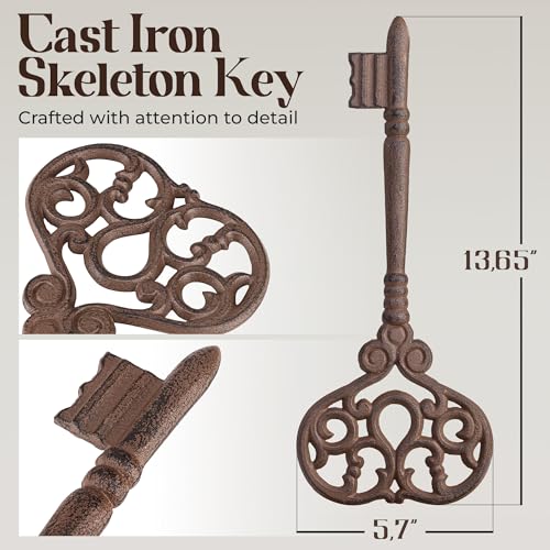 CraftyCrocodile Large Cast Iron Skeleton Key - Gothic Furniture Rustic Home Decor for Farmhouse, Living Room, Bedroom, Home, Kitchen Vintage Metal Wall Decor - Outdoor Wall Art Victorian Decor - Image 3