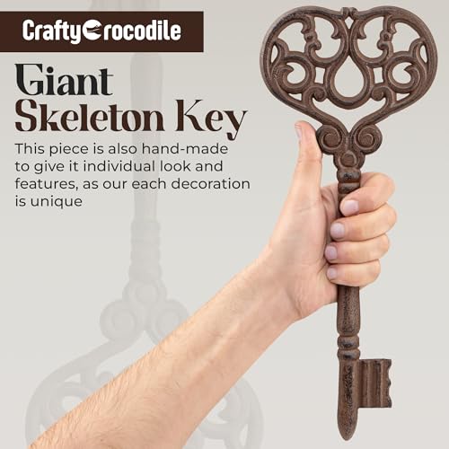 CraftyCrocodile Large Cast Iron Skeleton Key - Gothic Furniture Rustic Home Decor for Farmhouse, Living Room, Bedroom, Home, Kitchen Vintage Metal Wall Decor - Outdoor Wall Art Victorian Decor - Image 4