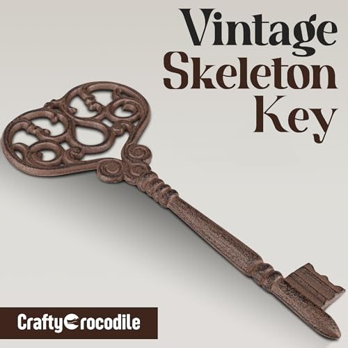 CraftyCrocodile Large Cast Iron Skeleton Key - Gothic Furniture Rustic Home Decor for Farmhouse, Living Room, Bedroom, Home, Kitchen Vintage Metal Wall Decor - Outdoor Wall Art Victorian Decor - Image 2