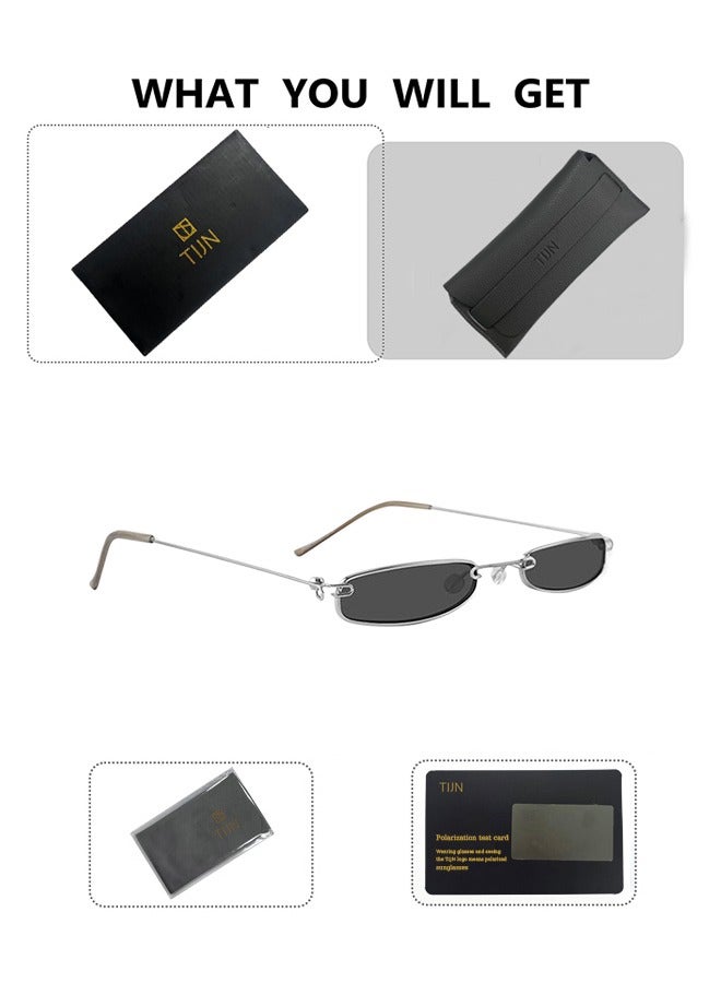 TIJN UV400 واقية فضي الإطار رمادي فيلم نظارات شمسية صغيرة للرجل أزياء النظارات الشمسية - Image 5