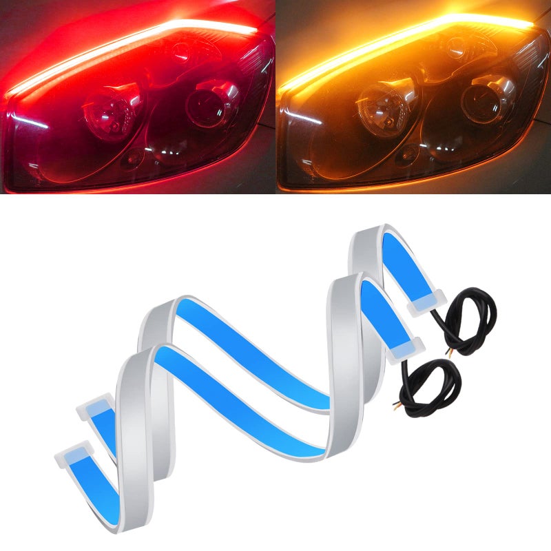 أضواء تشغيل نهارية LED حمراء وصفراء 12 بوصة من قاسم، 30 سم، إشارة انعطاف متسلسلة، ضوء تحذيري، ملحقات سيارات ودراجات نارية، عبوة من 2