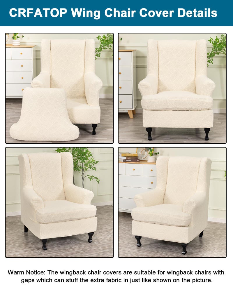 CRFATOP 2 Piece Stretch Wingback Chair Cover Jacquard Wing Chair Slipcovers Spandex Fabric Wingback Armchair Covers with Elastic Bottom for Living Room Bedroom Wingback Chair,C27 - Image 4