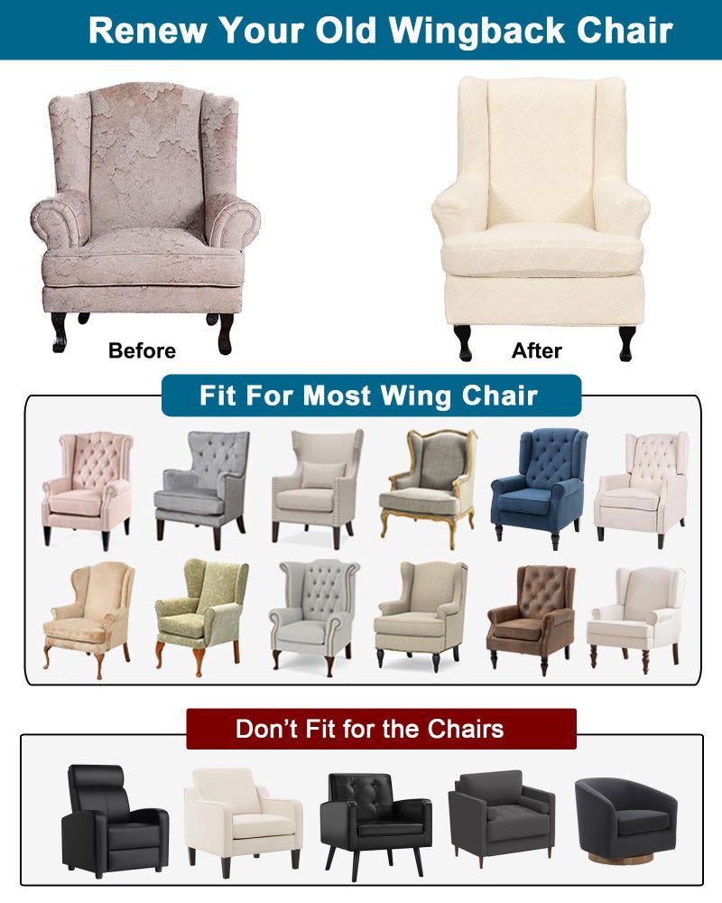 CRFATOP 2 Piece Stretch Wingback Chair Cover Jacquard Wing Chair Slipcovers Spandex Fabric Wingback Armchair Covers with Elastic Bottom for Living Room Bedroom Wingback Chair,C27 - Image 5