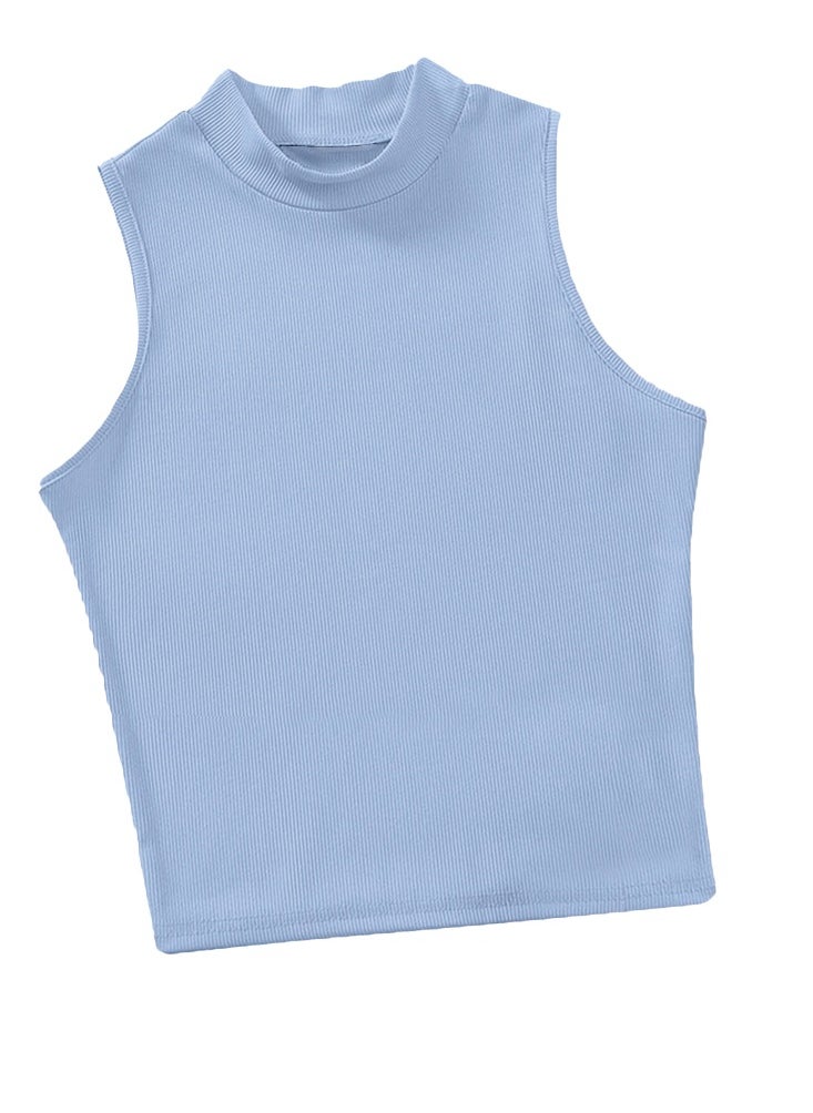 Nileton - Ribbed knit Crop Top - Sleevles Tank Top Mock Neck - For Women - Image 1