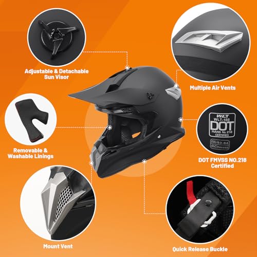 OUMURS Adult Dirt Bike Helmet with Goggles Gloves & Mask Adjustable Sun Visor Motorcycle Adult ATV Helmet Off-Road Motocross Downhill Moped MX BMX for Unisex-Adult-Matte Black-188, L - Image 3