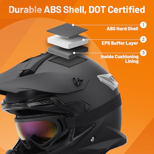 OUMURS Adult Dirt Bike Helmet with Goggles Gloves & Mask Adjustable Sun Visor Motorcycle Adult ATV Helmet Off-Road Motocross Downhill Moped MX BMX for Unisex-Adult-Matte Black-188, L - Image 4