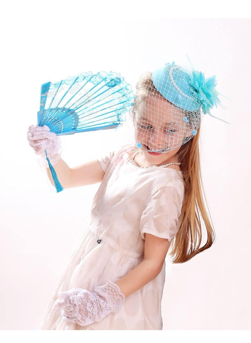 Zikra 5 Pcs Tea Party Favors Supplies Set Time Clips Pearl Necklaces Gloves Fans Fascinators Hats for Girl Decoration for Kids Girls Birthday Goodie Bag Gift - Image 4