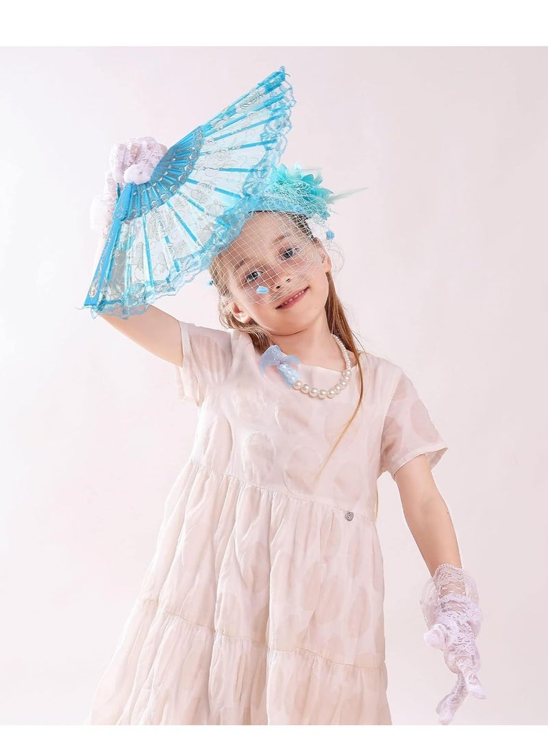 Zikra 5 Pcs Tea Party Favors Supplies Set Time Clips Pearl Necklaces Gloves Fans Fascinators Hats for Girl Decoration for Kids Girls Birthday Goodie Bag Gift - Image 2