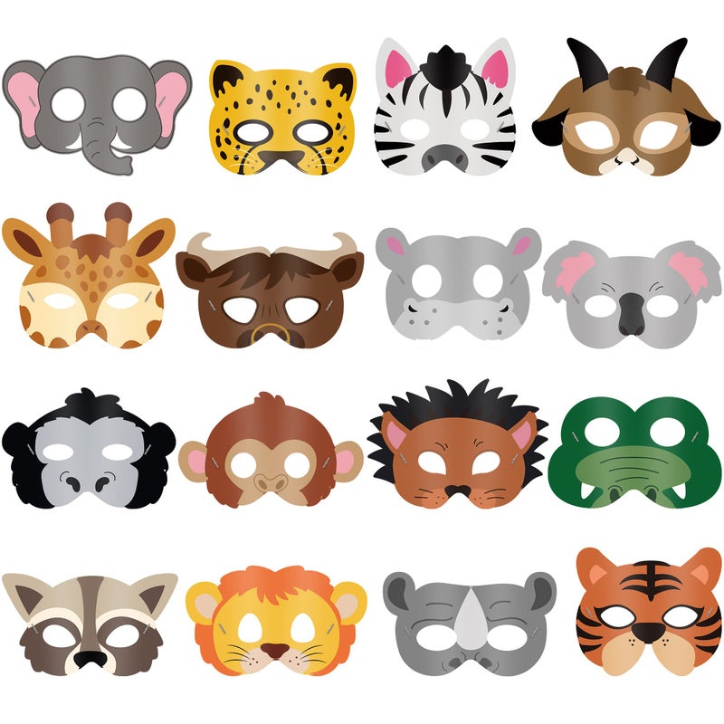 Blulu 16 Pcs Safari Animal Masks for Kids Jungle Zoo Animals Cartoon Masks for Woodland Animal Theme Birthday Party Decorations - Image 1