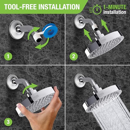 GURIN Shower Head High Pressure Rain, Luxury Bathroom Showerhead with Chrome Plated Finish, Adjustable Angles, Anti-Clogging Silicone Nozzles (California 1.8 GPM) - Image 3