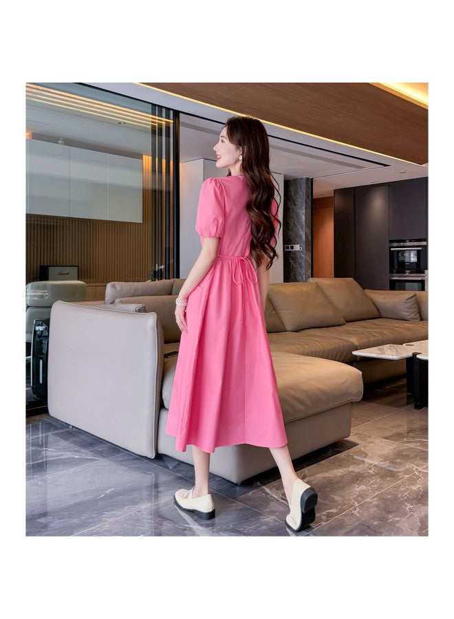 TonLion 2025 Summer Women's V-neck Short Sleeve Slim Fit Dress In Solid Color, Elegant And Versatile Fashionable Long Dress - Image 4