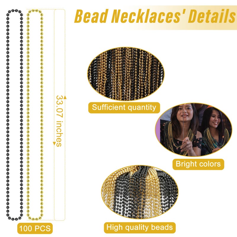 EOBOH 100PCS Bead Necklace Gold Black New Year Bead Party Favors New Year Eve 33 Toy Necklaces Costume Accessories Parade Throw Accessories for New Year Wedding Birthday Celebrations Decoration - Image 3