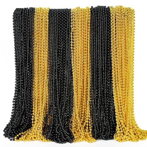 EOBOH 100PCS Bead Necklace Gold Black New Year Bead Party Favors New Year Eve 33 Toy Necklaces Costume Accessories Parade Throw Accessories for New Year Wedding Birthday Celebrations Decoration - Image 1