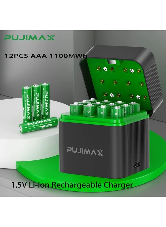 PUJIMAX 12 Slot 1 5V Lithium Battery Charger 12pcs AAA 1100mWh Large Capacity Durable - Image 3