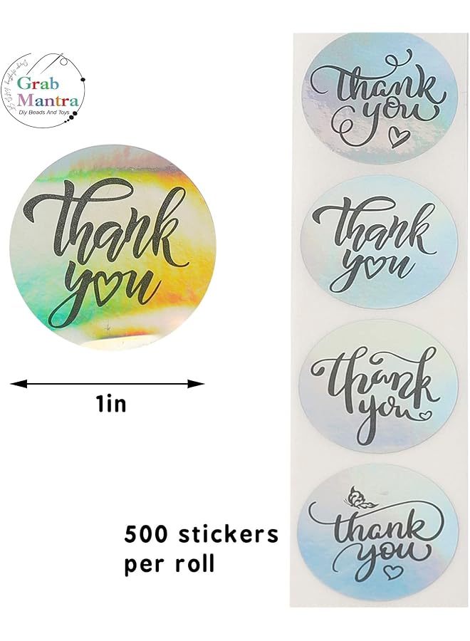 إيروريكس مجموعة من 2 لفافة ملصقات الشكر باللونين الوردي والفضي، 1000 قطعة، ملصقات لتغليف الهدايا وتغليف الخبز وأختام المغلفات والأعمال الصغيرة وحفلات الزفاف وحقيبة تغليف الهدايا 1 - Image 4