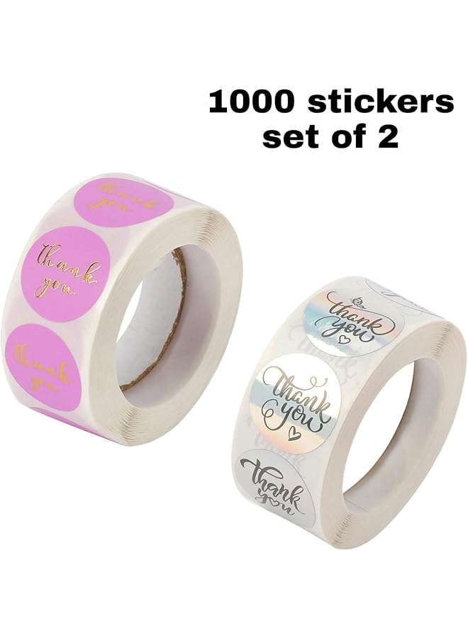 إيروريكس مجموعة من 2 لفافة ملصقات الشكر باللونين الوردي والفضي، 1000 قطعة، ملصقات لتغليف الهدايا وتغليف الخبز وأختام المغلفات والأعمال الصغيرة وحفلات الزفاف وحقيبة تغليف الهدايا 1 - Image 2