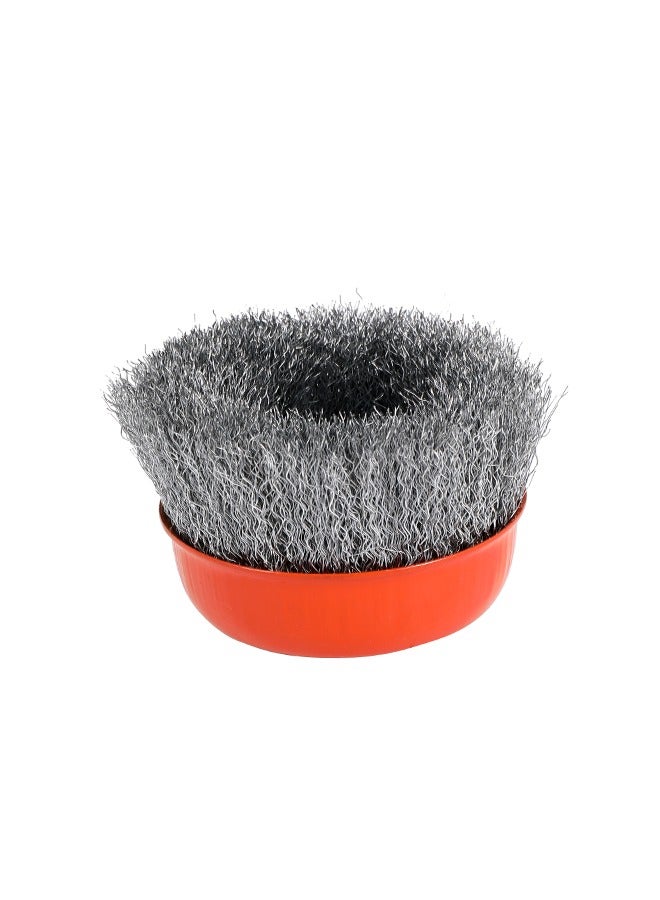 LAWAZIM Crimped Wire Cup Brush -Silver– Heavy-Duty Wire Brush for Angle Grinders Rust Removal Paint Stripping Abrasive Surface Cleaning – Precision-Balanced Tool with Threaded Arbor for Metal - Image 3