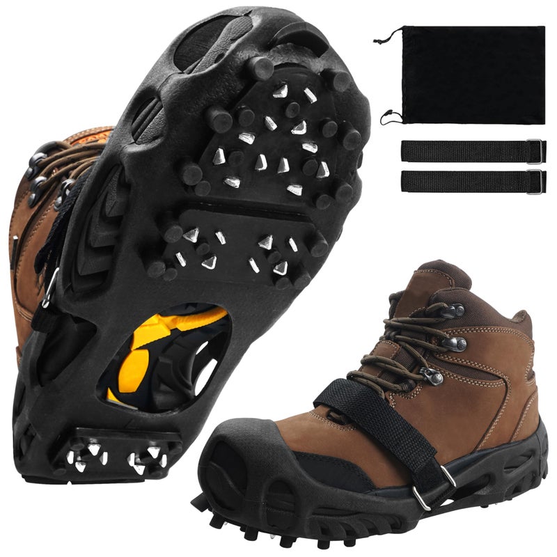 OROOTL Ice Snow Cleats for Shoes and Boots Non Slip Crampons Ice Shoes Grippers 28 Studs Walk Traction Cleats for Women Men with Adjustable Straps for Hiking Walking Ice Fishing - Image 1