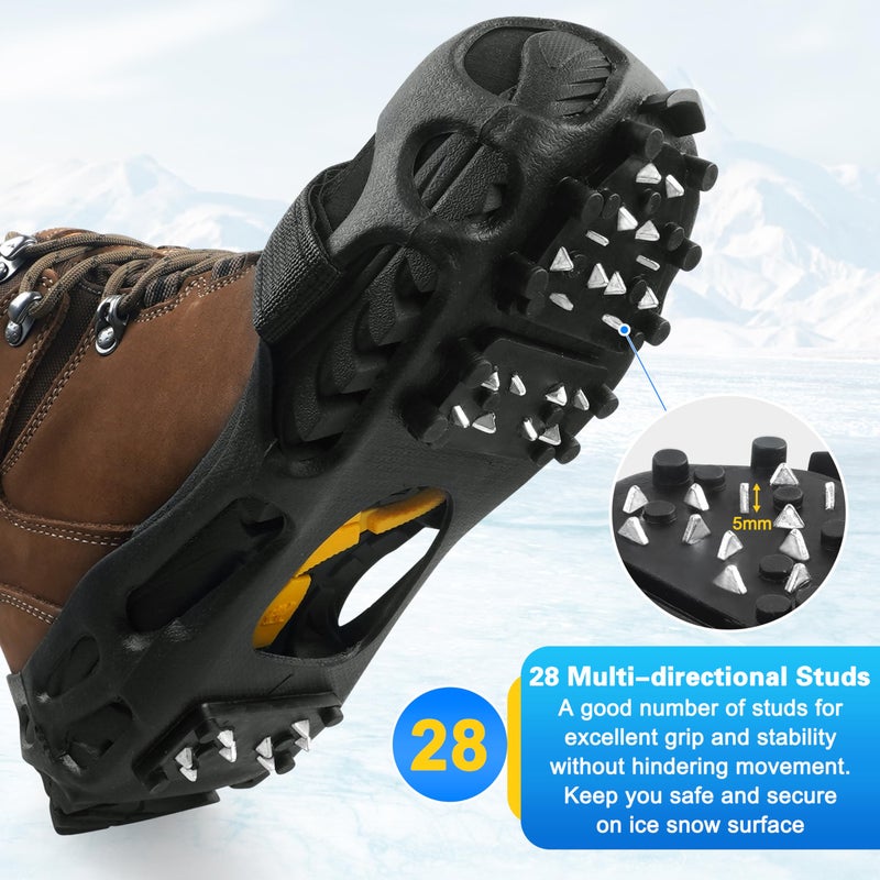 OROOTL Ice Snow Cleats for Shoes and Boots Non Slip Crampons Ice Shoes Grippers 28 Studs Walk Traction Cleats for Women Men with Adjustable Straps for Hiking Walking Ice Fishing - Image 2