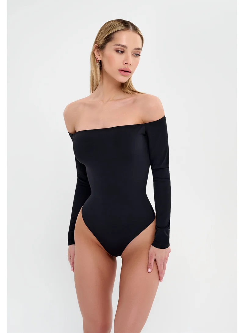 Bona Fide Bona Fide Sexy One Piece Swimsuit for Women – Off Shoulder Long Sleeve Monokini – Elegant Slim Fit Bathing Suit