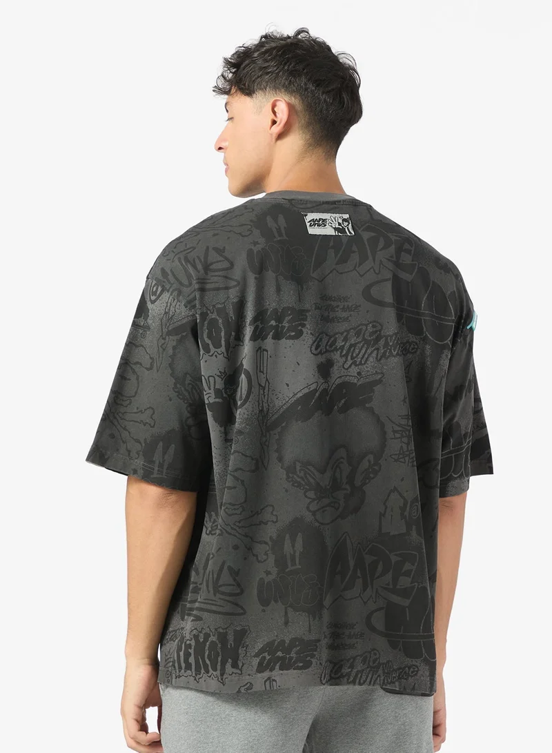 AAPE Moonface logo graffiti print tee