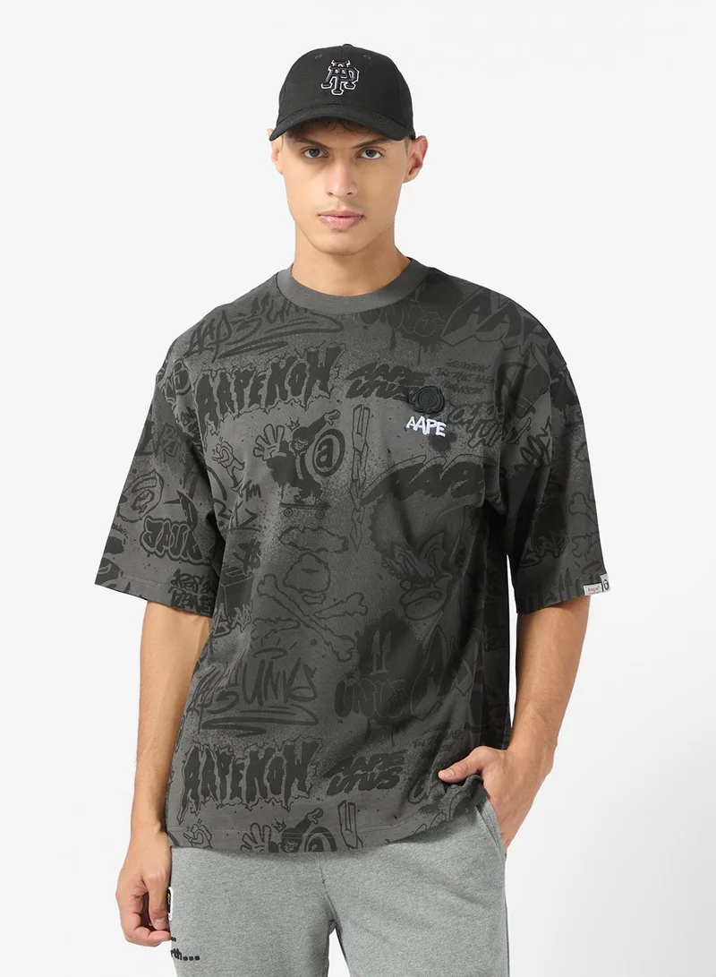 AAPE Moonface logo graffiti print tee