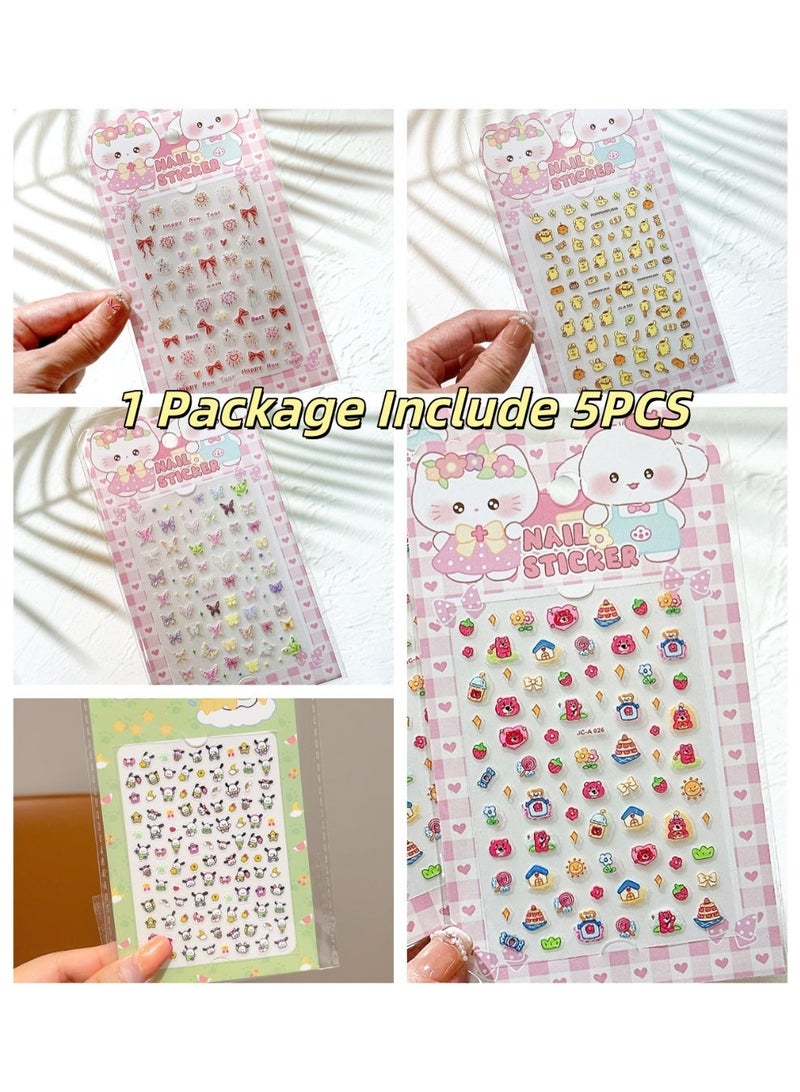 5PCS Cartoon Nail Stickers,Manicure Stickers On Nails For Girls,Cartoon Manicure Stickers, Safe Nail Extensions,16CM X 9CM - Image 1
