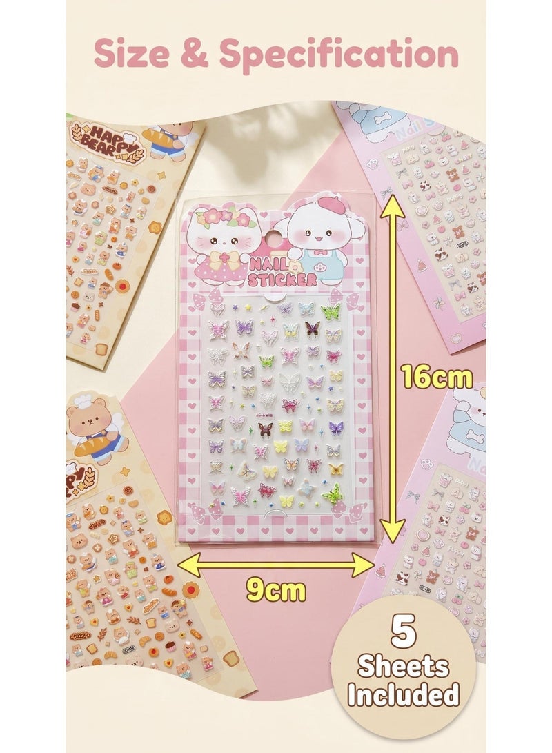 5PCS Cartoon Nail Stickers,Manicure Stickers On Nails For Girls,Cartoon Manicure Stickers, Safe Nail Extensions,16CM X 9CM - Image 4