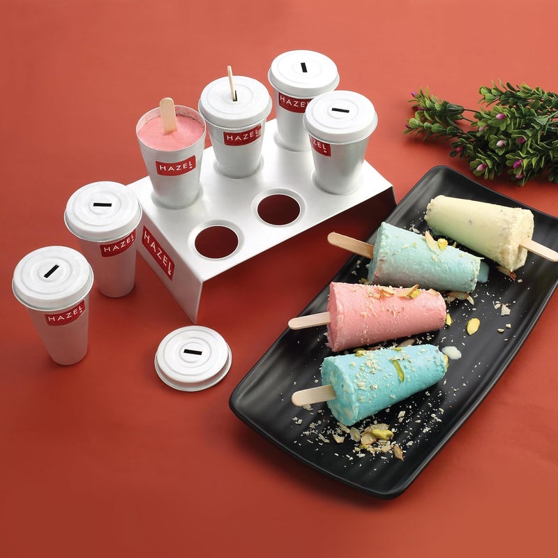 هايزل مجموعة قوالب كولفي من الألمنيوم من هازل ( Aluminium Kulfi Mould Set) تتكون من 6 قوالب و12 عود آيس كريم | أداة قابلة لإعادة الاستخدام لصنع الآيس كريم والمصاصات | قوالب لصنع الحلويات المجمدة المنزلية - Image 2