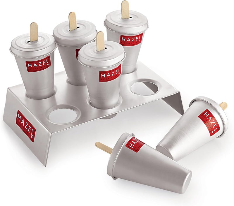 هايزل مجموعة قوالب كولفي من الألمنيوم من هازل ( Aluminium Kulfi Mould Set) تتكون من 6 قوالب و12 عود آيس كريم | أداة قابلة لإعادة الاستخدام لصنع الآيس كريم والمصاصات | قوالب لصنع الحلويات المجمدة المنزلية - Image 1