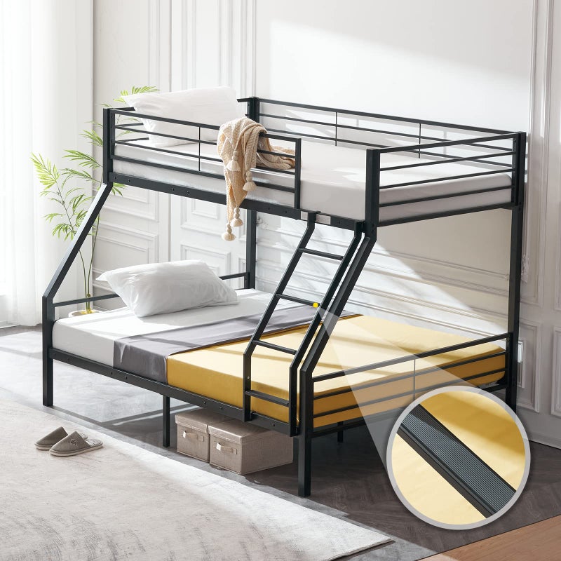 VINGLI VINGLI Twin Over Full Bunk Bed for KidsAdults with Stairs Flat Rungs Heavy Duty Metal Slats No Box Spring Needed Black 