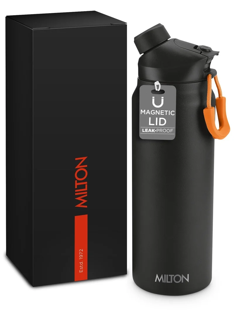 ميلتون MILTON 940ml Vacuum Insulated Water Bottle with Magnetic Straw Lid, Keeps Drinks 12 Hrs Hot & 24 Hrs Cold, 18/8 Stainless Steel, Double-Walled Flask with Inner Copper Coating for Sports - Turk - Black
