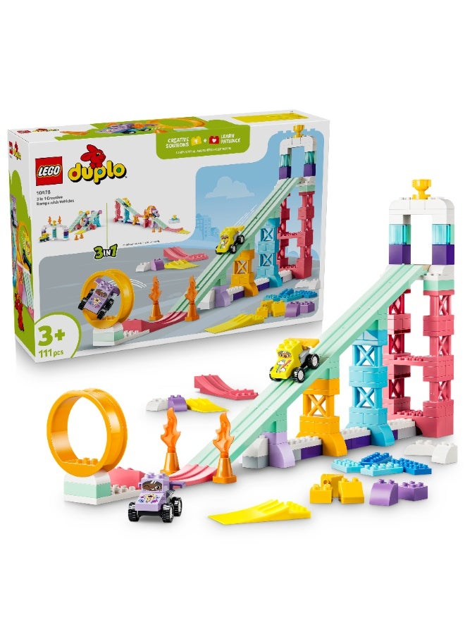 LEGO DUPLO 3 in 1 Creative Ramps with Vehicles Toy 10478 (Age 3+, 111 Pieces) - Image 1