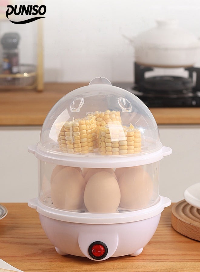 DUNISO Egg Steamer，Double-layer Egg Cooker，Rapid Egg Cooker，14-Egg Capacity，Mini and Portable,Easy to Clean,Used for Steaming Eggs, Corn, Sweet Potatoes, Buns, Dumplings，White - Image 1