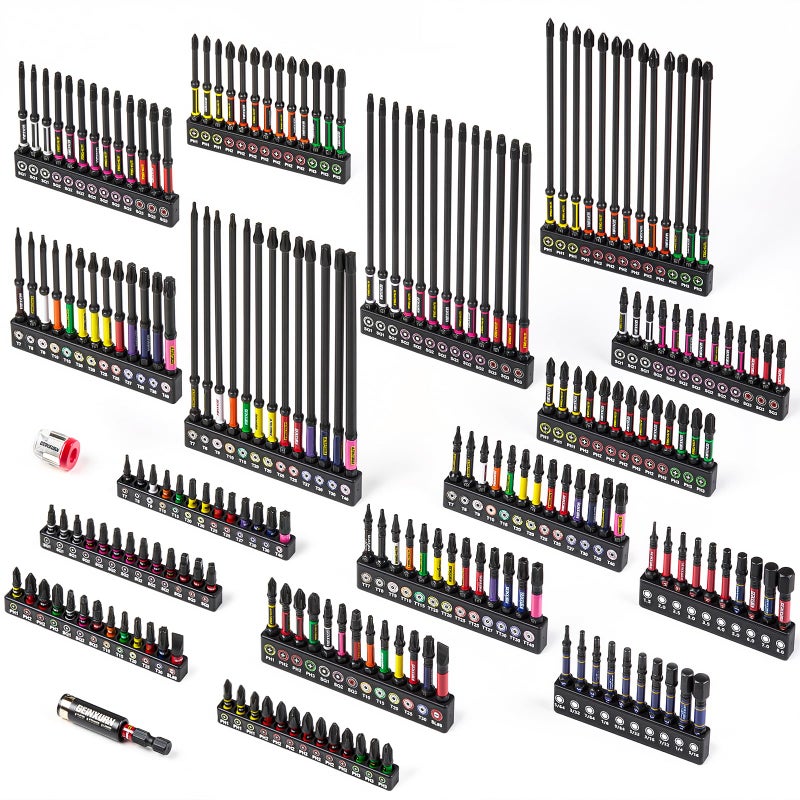 Geinxurn 217Pieces Impact Screwdriver Bits Set, S2 Steel 1â€/2â€/3â€/6â€Magnetic D2 Phillips/Slotted/Square/Torx/Hex Muliti Bits Tips Set with Impact Bit Holder and Bit Magnetizer/Demagnetizer - Image 1