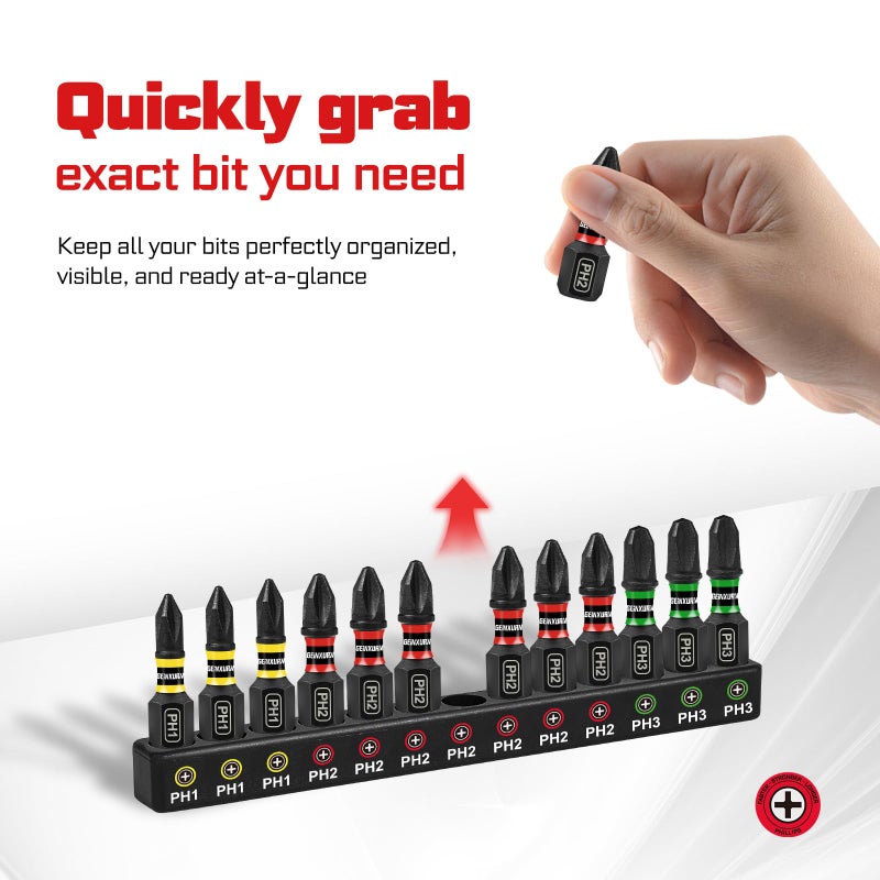 Geinxurn 217Pieces Impact Screwdriver Bits Set, S2 Steel 1â€/2â€/3â€/6â€Magnetic D2 Phillips/Slotted/Square/Torx/Hex Muliti Bits Tips Set with Impact Bit Holder and Bit Magnetizer/Demagnetizer - Image 3