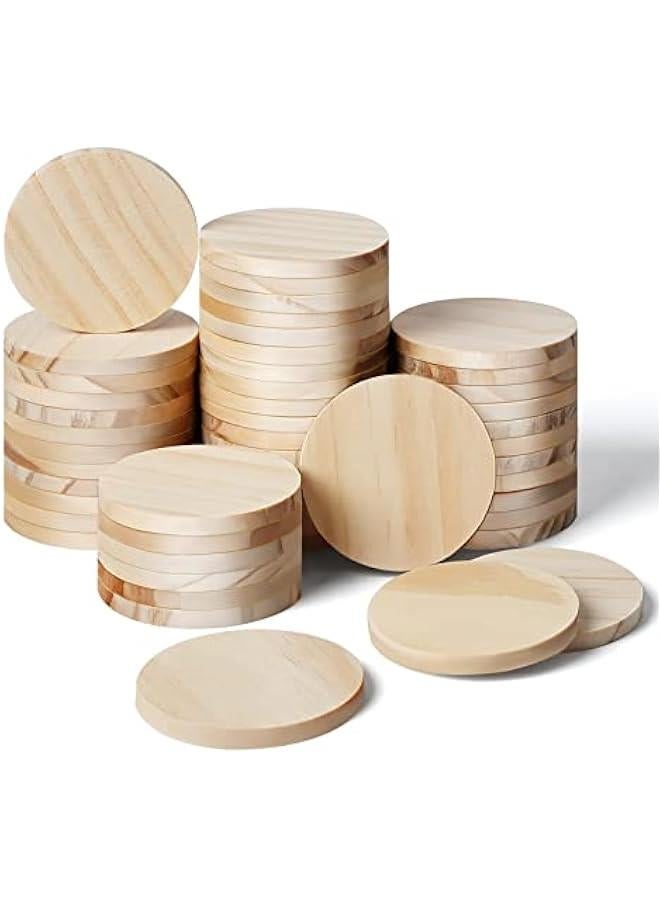 Arabest 2 Inch 50 Pieces Wood Circles,  Small Round Discs Unfinished Slices Wooden Ornaments for DIY Decorations Laser Engraving Wood Burning Staining Painting Decou Crafts School Education - Image 1