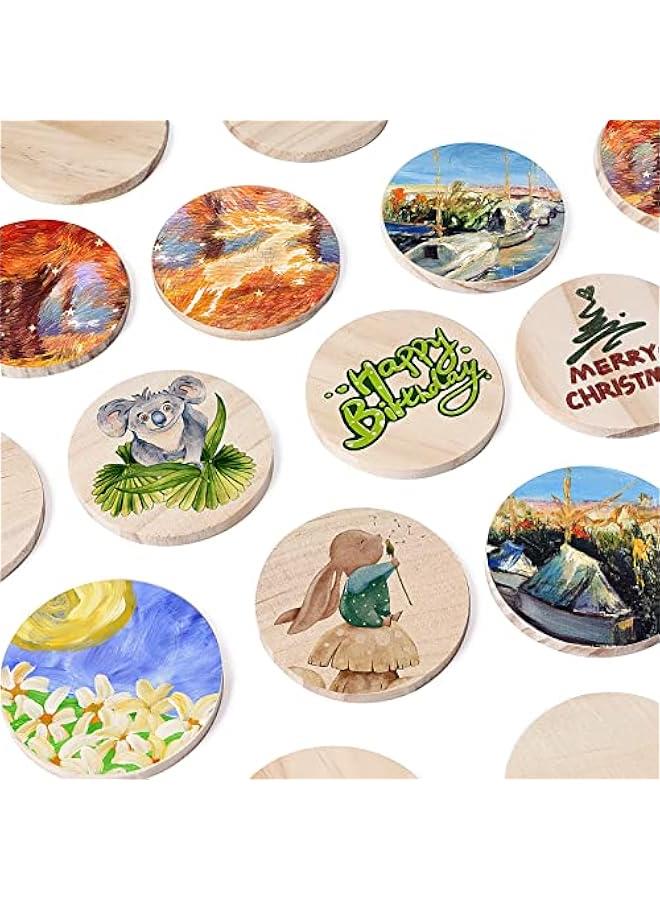Arabest 2 Inch 50 Pieces Wood Circles,  Small Round Discs Unfinished Slices Wooden Ornaments for DIY Decorations Laser Engraving Wood Burning Staining Painting Decou Crafts School Education - Image 4