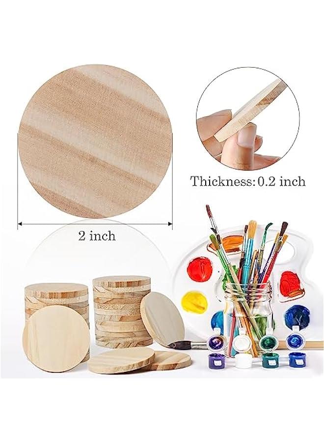 Arabest 2 Inch 50 Pieces Wood Circles,  Small Round Discs Unfinished Slices Wooden Ornaments for DIY Decorations Laser Engraving Wood Burning Staining Painting Decou Crafts School Education - Image 5