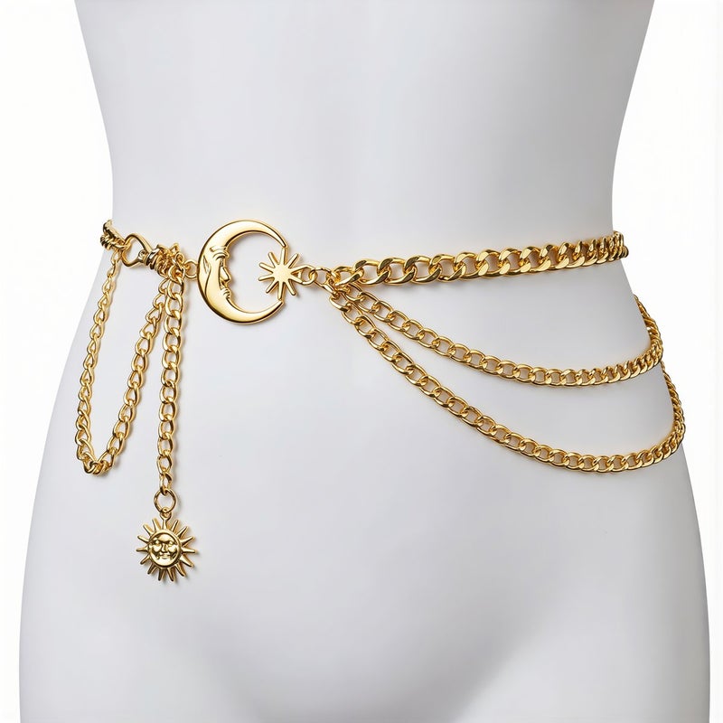 Layered Waist Chain Alloy Moon Sun Charm Body Belt for Women - Image 3