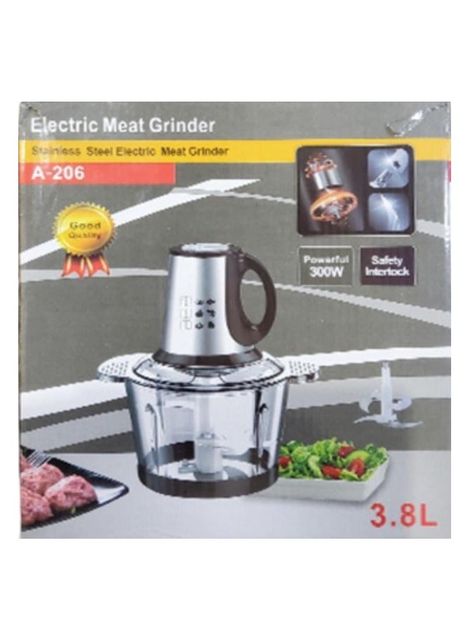 PRO Mini Electric Meat Grinder with Stainless Steel Bowl, Small Mixer with 2 Speed Levels and 4 Stainless Steel Blades 300W 3.8L  - Image 3