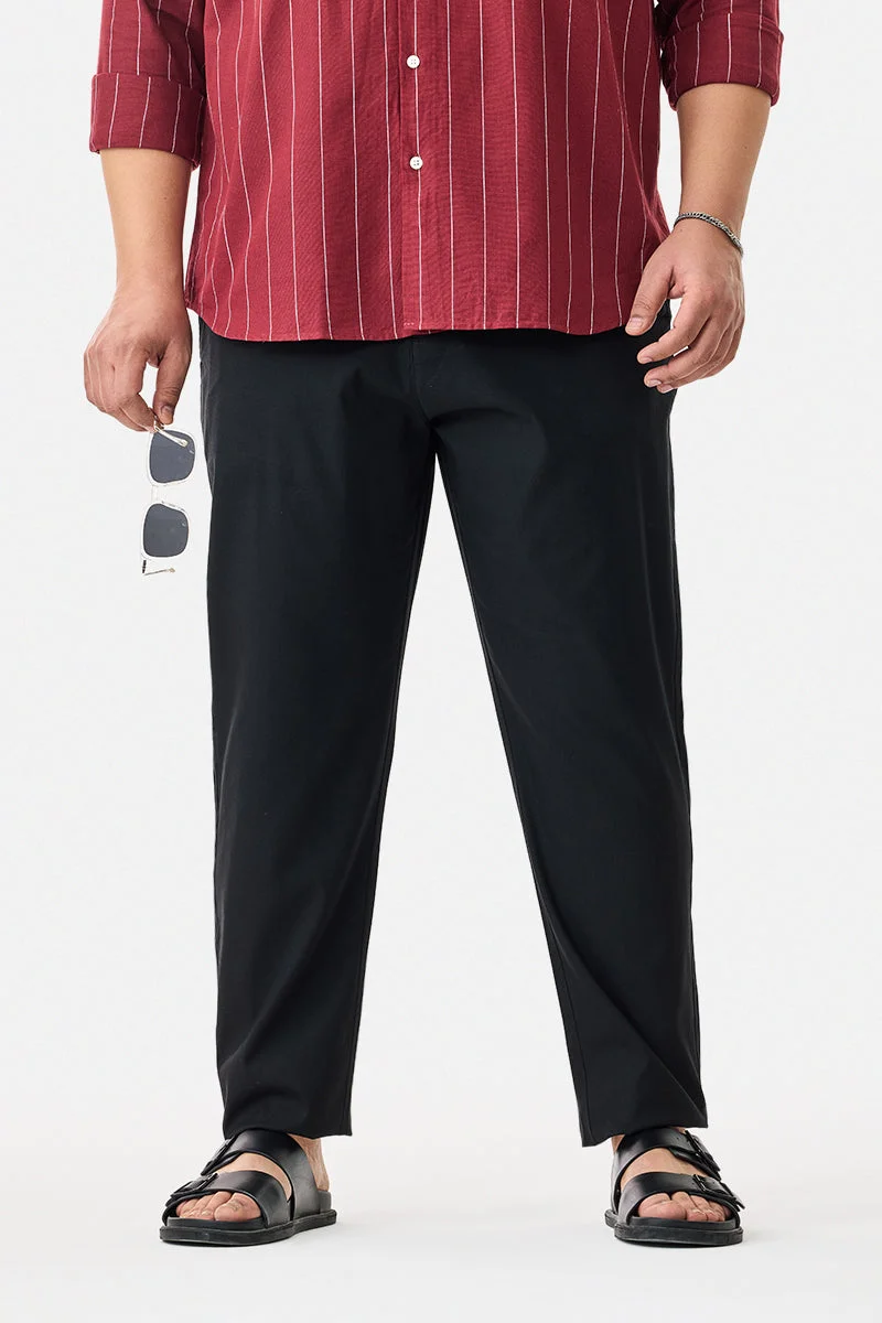 سنيتش Black Textured Regular Fit Casual Plus Size Trousers
