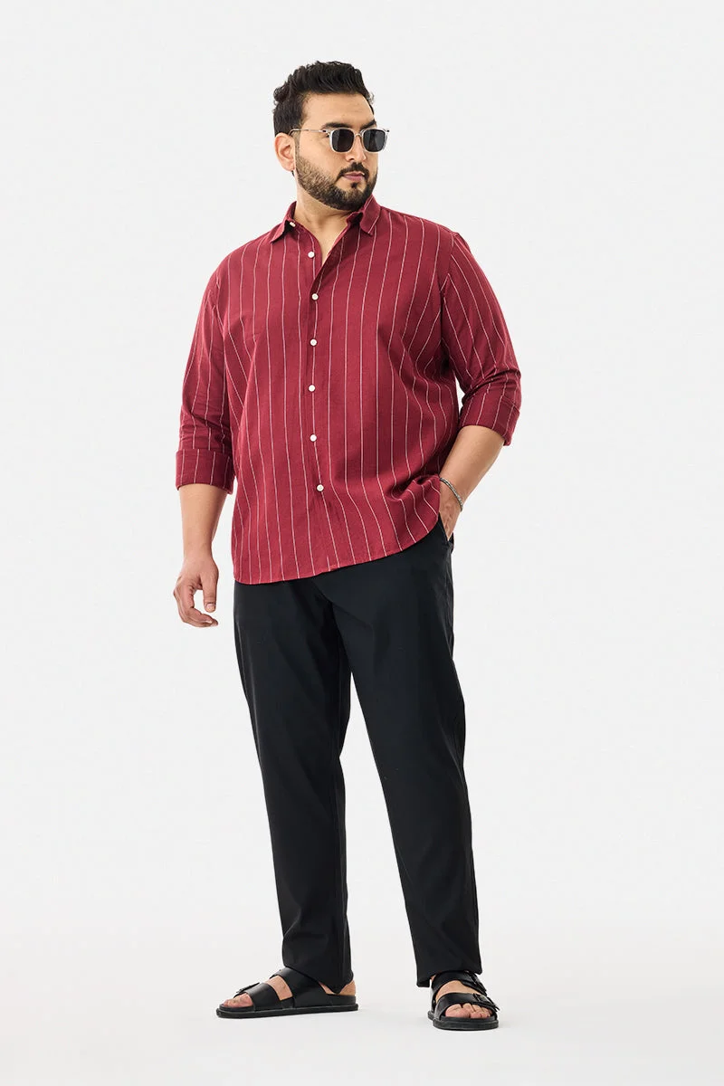 سنيتش Black Textured Regular Fit Casual Plus Size Trousers