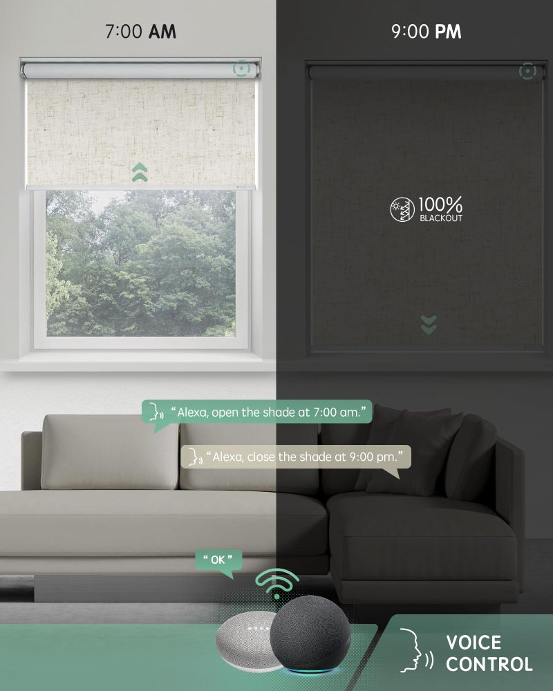 Yoolax Motorized Blinds with Remote, Blackout Smart Blinds for Windows Motorized Roller Shades, Automatic Window Blinds Compatible with Alexa Electric Blinds (Linen Beige, 22" W x 72" H) - Image 3