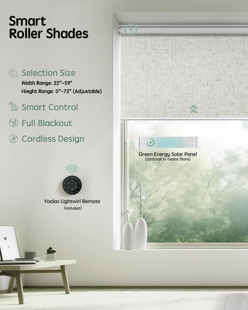 Yoolax Motorized Blinds with Remote, Blackout Smart Blinds for Windows Motorized Roller Shades, Automatic Window Blinds Compatible with Alexa Electric Blinds (Linen Beige, 22" W x 72" H) - Image 2