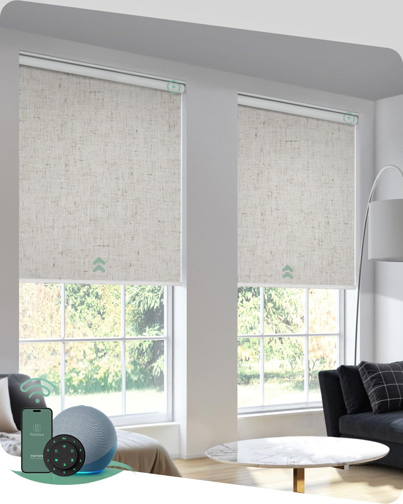 Yoolax Motorized Blinds with Remote, Blackout Smart Blinds for Windows Motorized Roller Shades, Automatic Window Blinds Compatible with Alexa Electric Blinds (Linen Beige, 22" W x 72" H) - Image 1