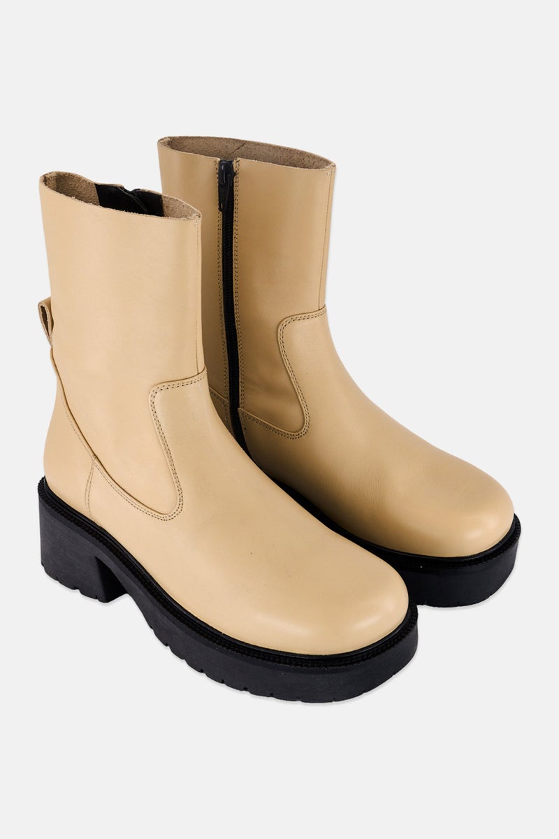 Asos Design Women Ascend Zipper Closure Ankle Boots, Beige  - Image 1
